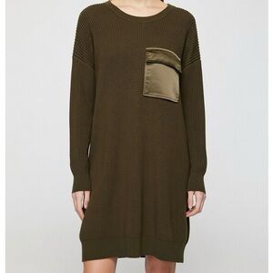 Steve Madden Olive Green Sweater Dress with Satin Pocket